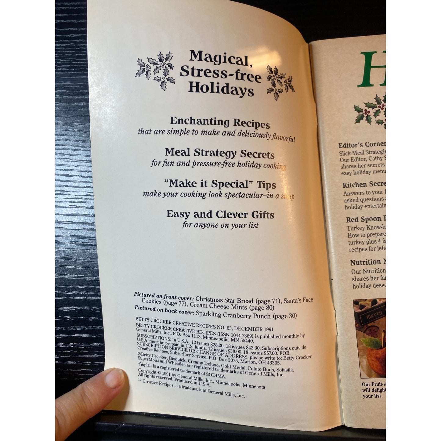 Betty Crocker Holiday Ideas No 63 1991 Cookbook Booklet Recipes Decorating Tips