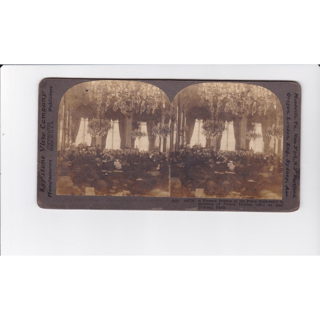 Plenary Session Peace Conference Stereoview Keystone View Co. 1900s Paris