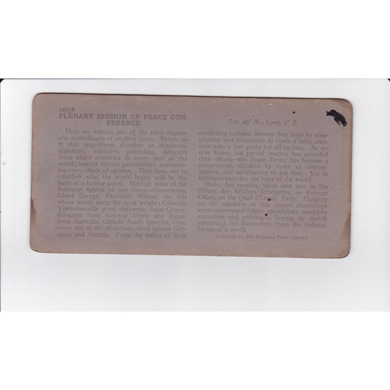 Plenary Session Peace Conference Stereoview Keystone View Co. 1900s Paris