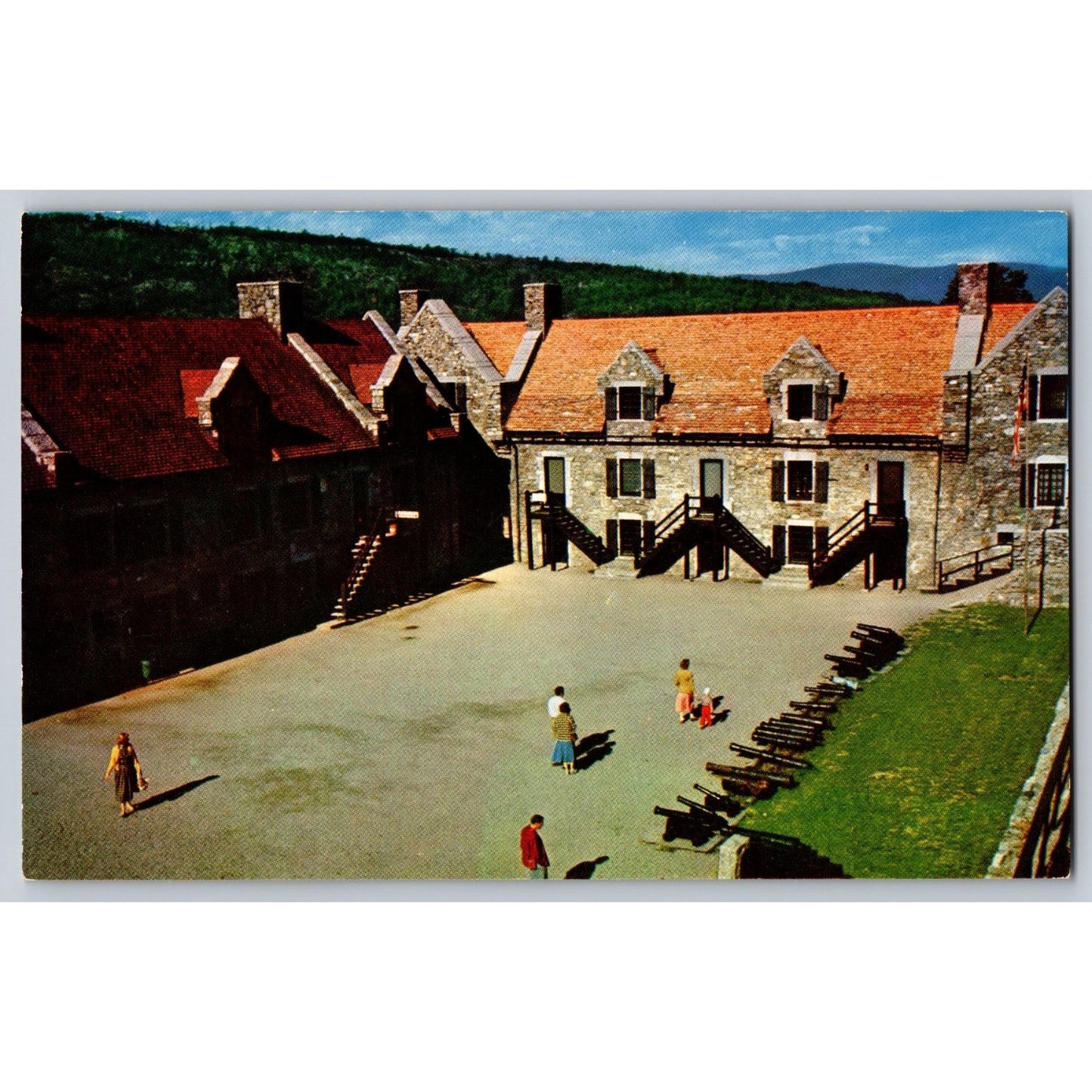 Fort Ticonderoga NY New York Place d'Armes Barracks Chrome Postcard Kodachrome