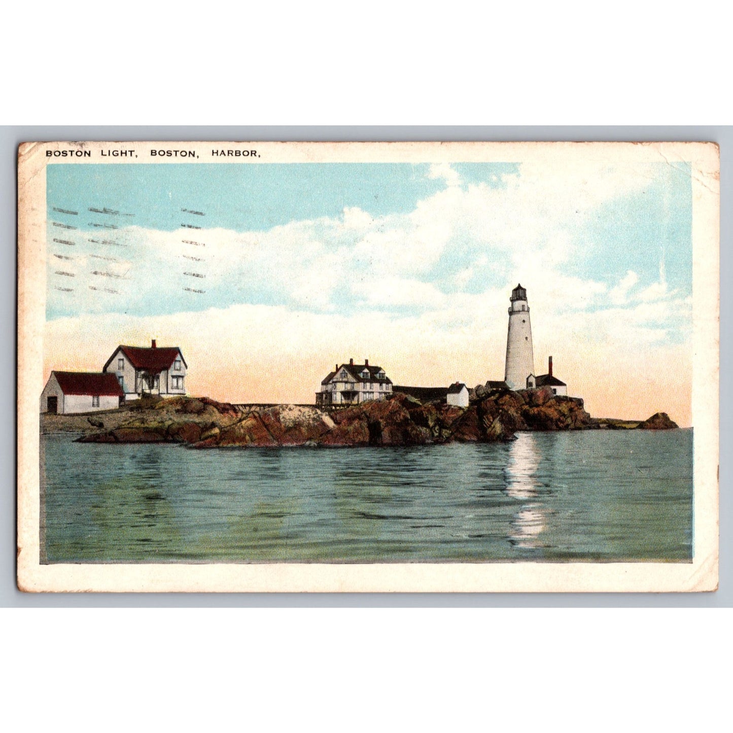 Boston MA Massachusetts Boston Light Harbor Lighthouse Postcard 1924