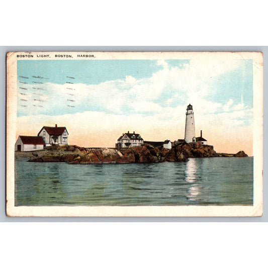 Boston MA Massachusetts Boston Light Harbor Lighthouse Postcard 1924