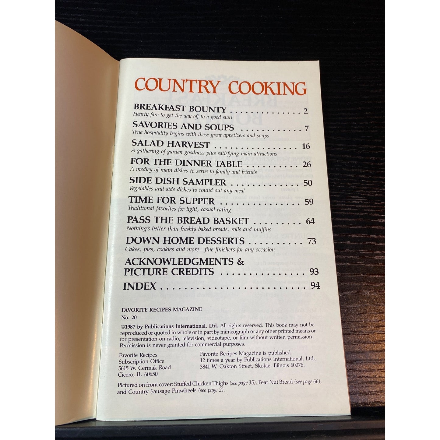 Favorite Recipes Country Cooking Cookbook Booklet 1987