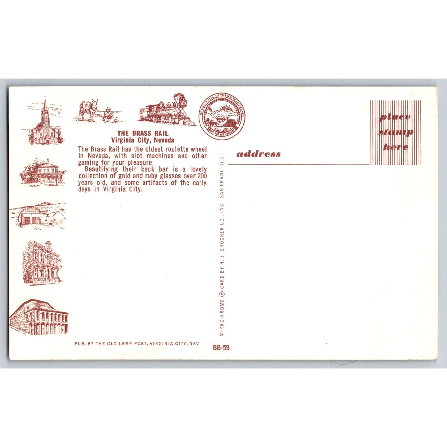 Virginia City NV Nevada The Brass Rail Chrome Postcard Unused Old Cars