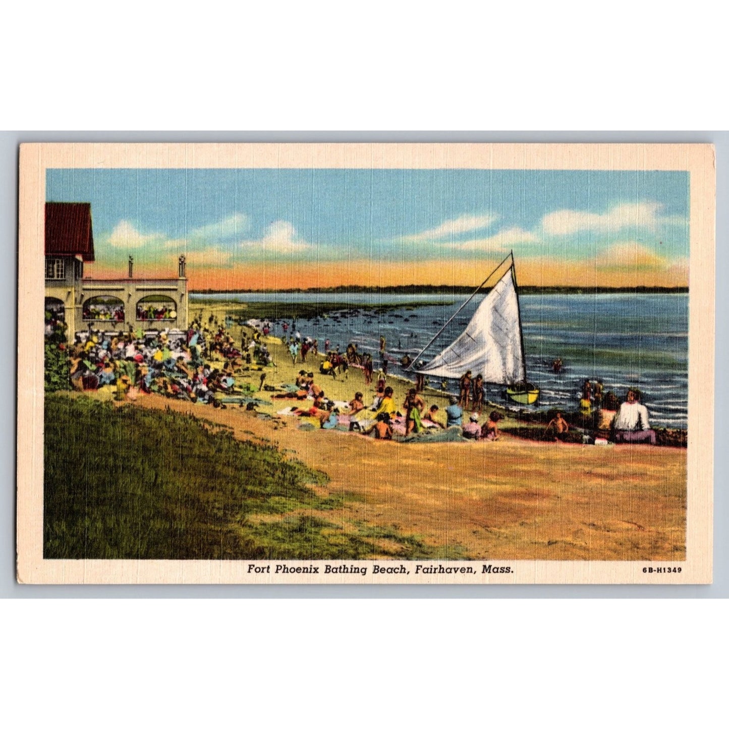 Fairhaven MA Massachusetts Fort Phoenix Bathing Beach White Border Postcard