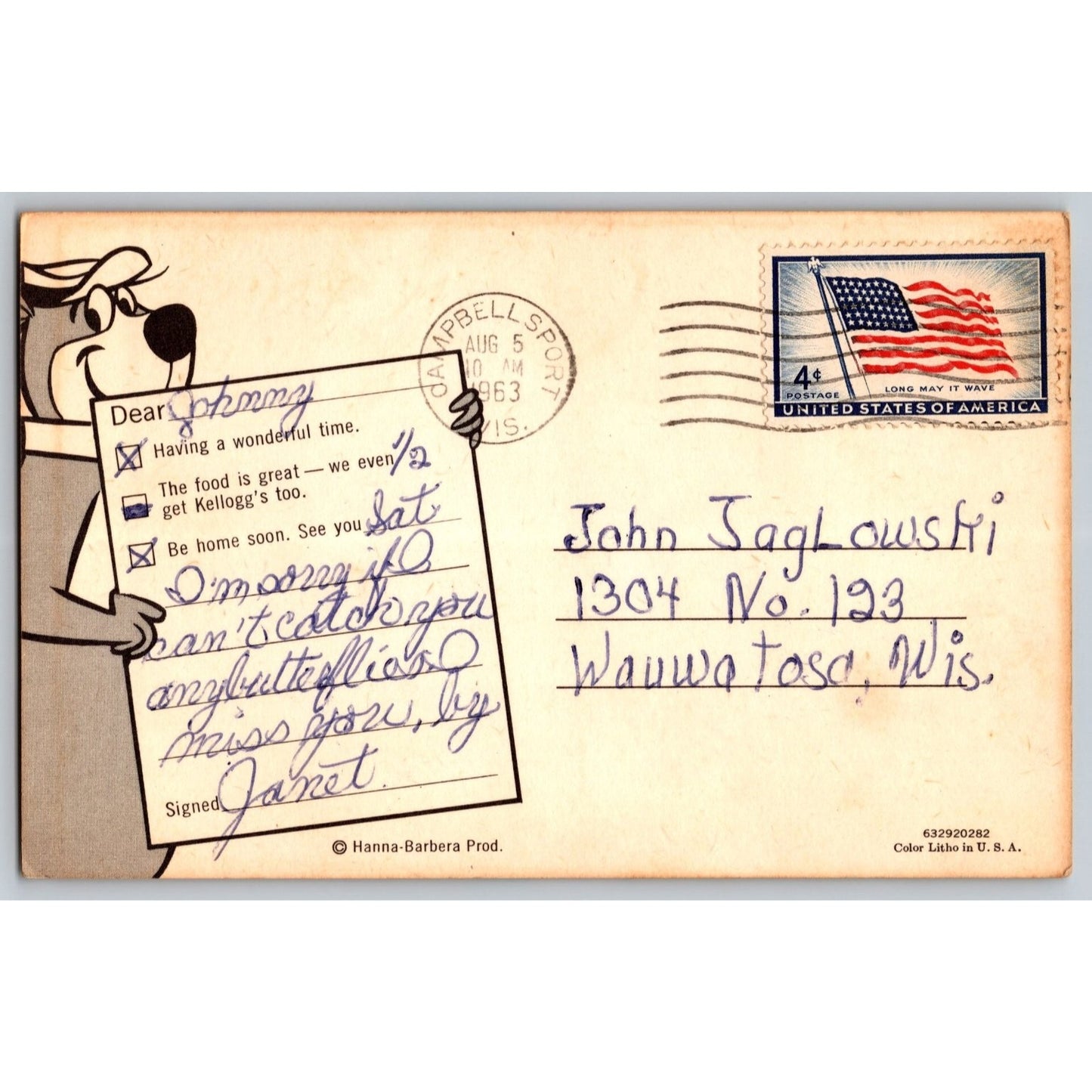 Comic Postcard Cartoon Yogi Bear Bringin' Home a Swell Collection Camping 1963