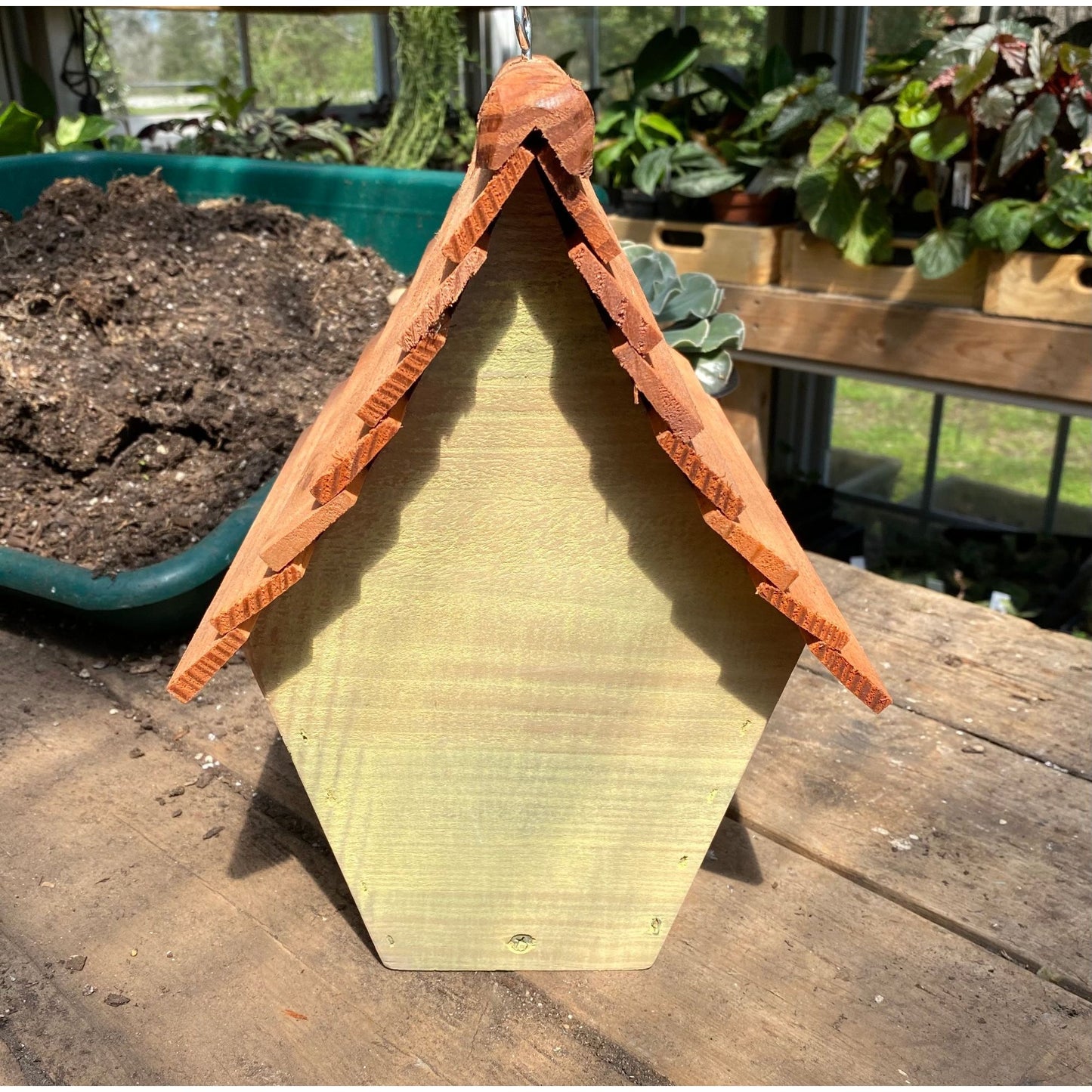 Handmade Birdhouse for Outdoor Use - Buttercup Yellow Milk Paint and Stained Roof