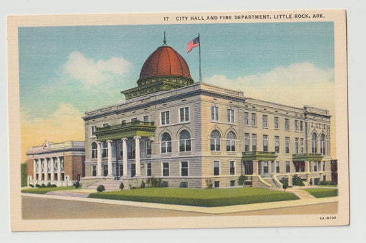 Postcard AR Arkansas Little Rock City Hall & Fire Department Linen Unused