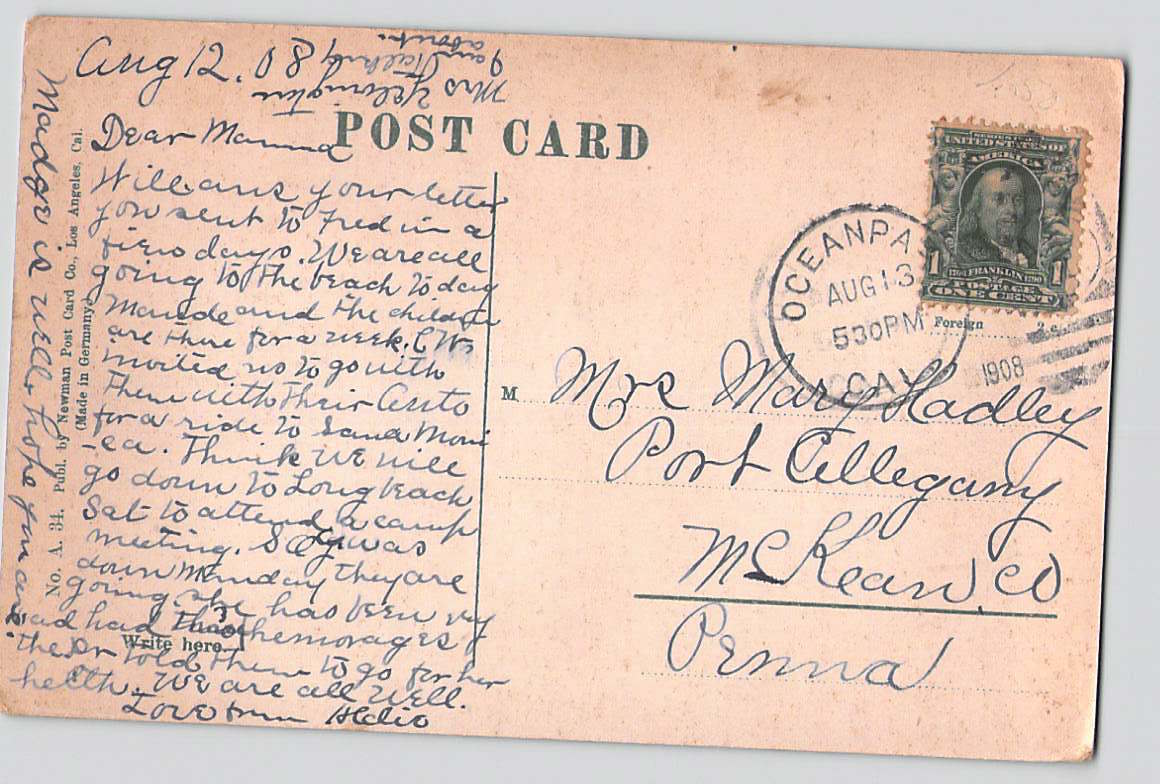 Postcard CA California Los Angeles Elysian Park 1908 Divided Used with Stamp