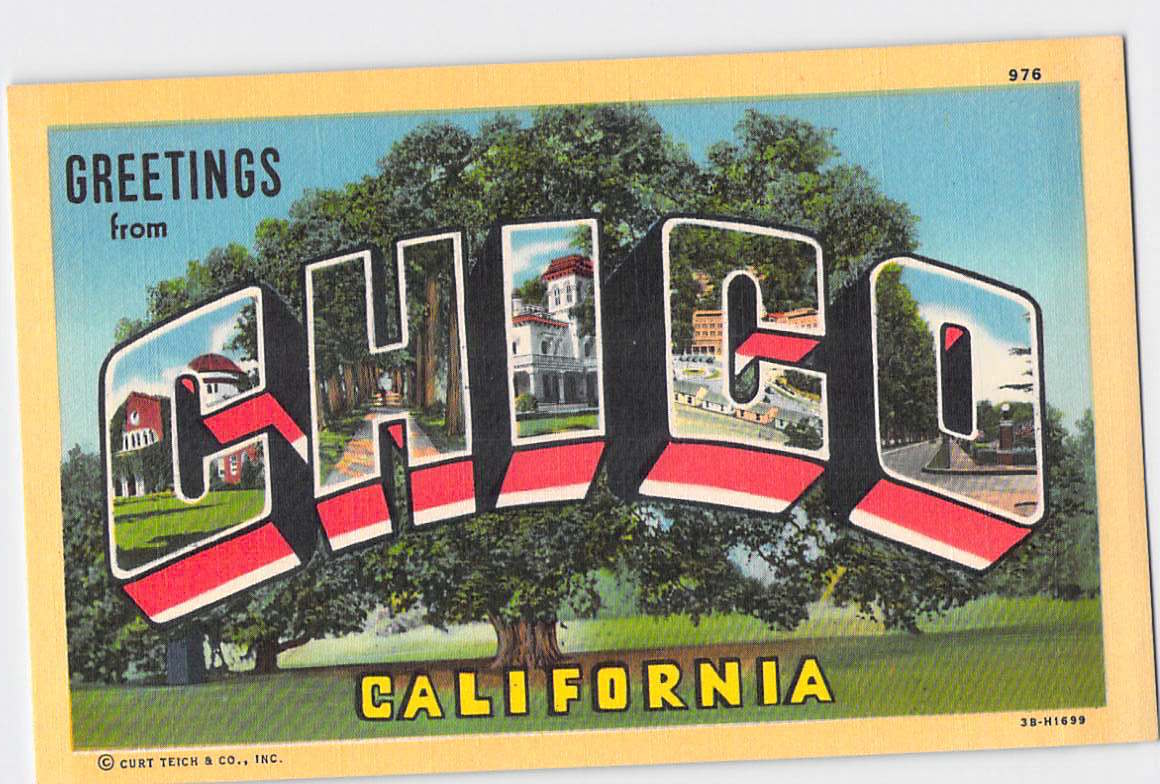 Postcard CA California Chico Large Letter Linen Unused