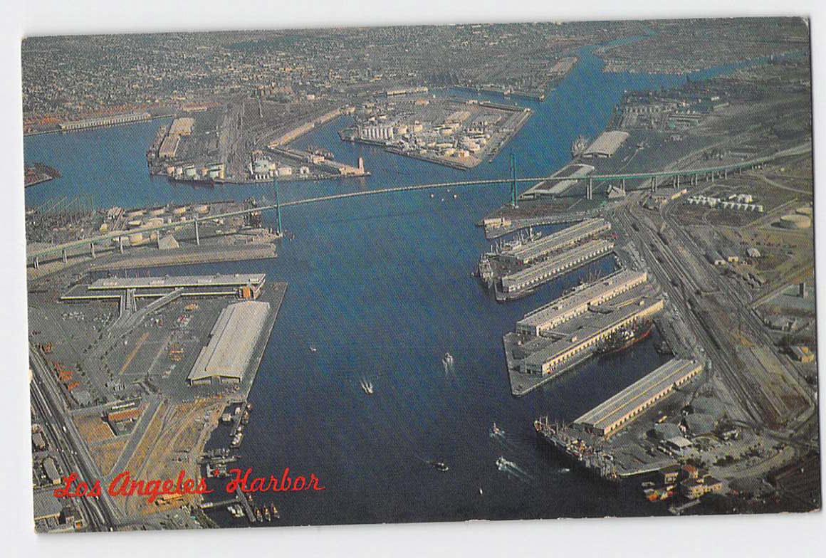 Postcard CA California San Pedro Los Angeles Harbor Aerial View Chrome Unused