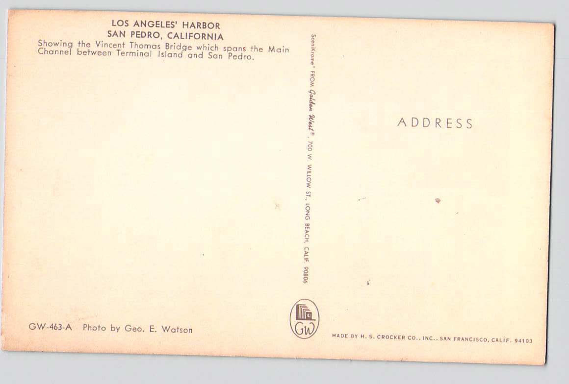 Postcard CA California San Pedro Los Angeles Harbor Aerial View Chrome Unused