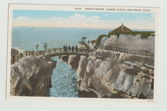 Postcard CA California San Diego Rustic Bridge Sunset Cliffs White Border Unused