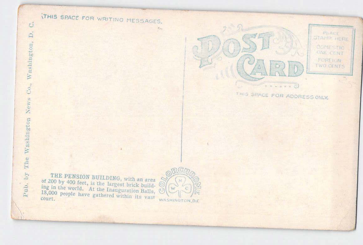 Postcard DC Washington Pension Office Early 1900s White Border