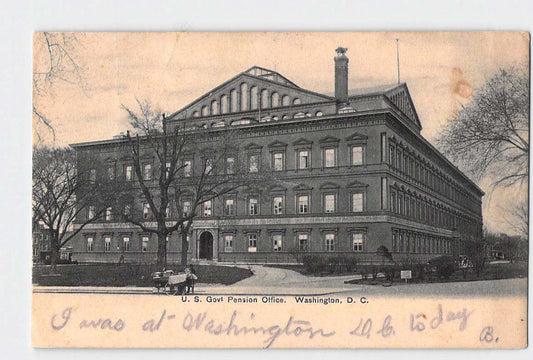 Postcard DC Washington US Government Pension Office Undivided 1908 Used