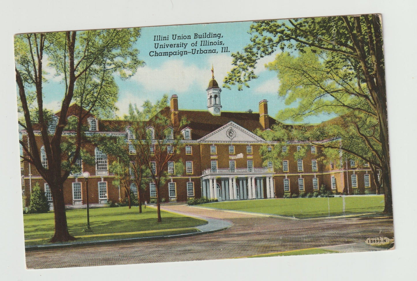 Postcard IL Illinois Champaign Urbana Illini Union Building University of Illinois Linen Used