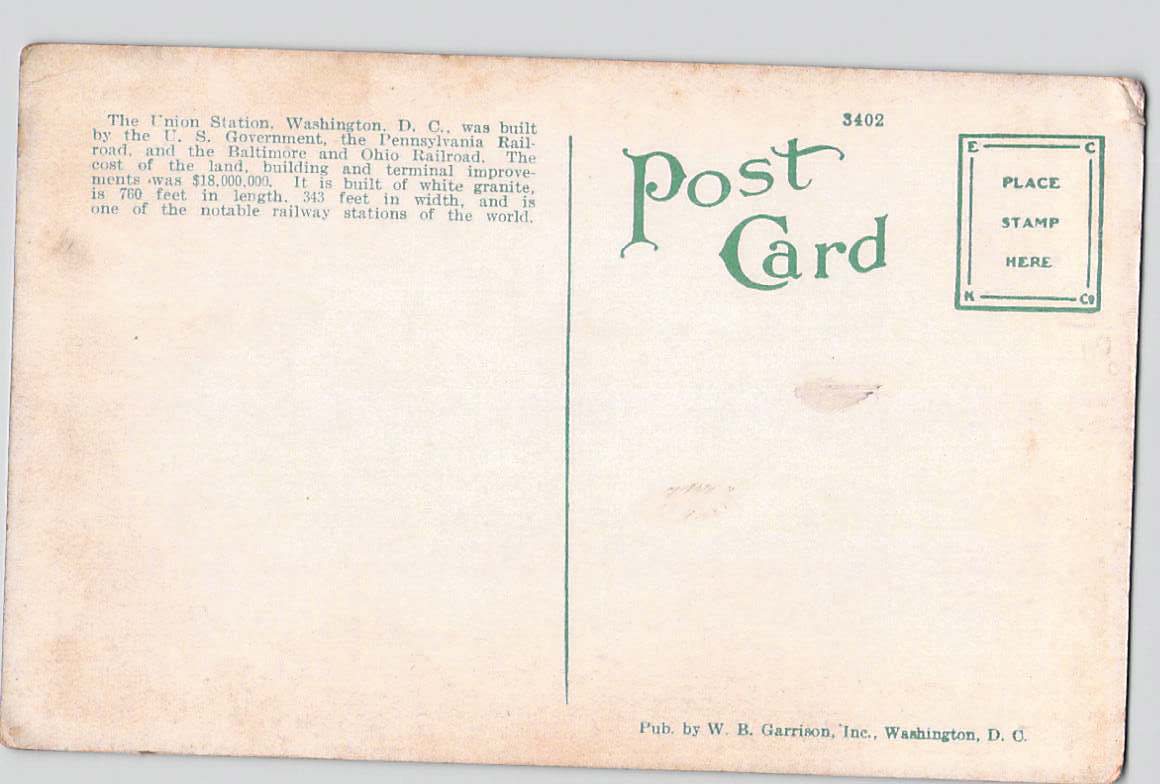 Postcard DC Washington Union Station White Border Unused