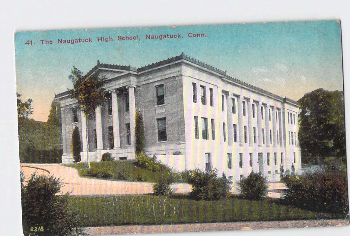 Postcard CT Connecticut Naugatuck High School 1919 Divided Red Letter Used