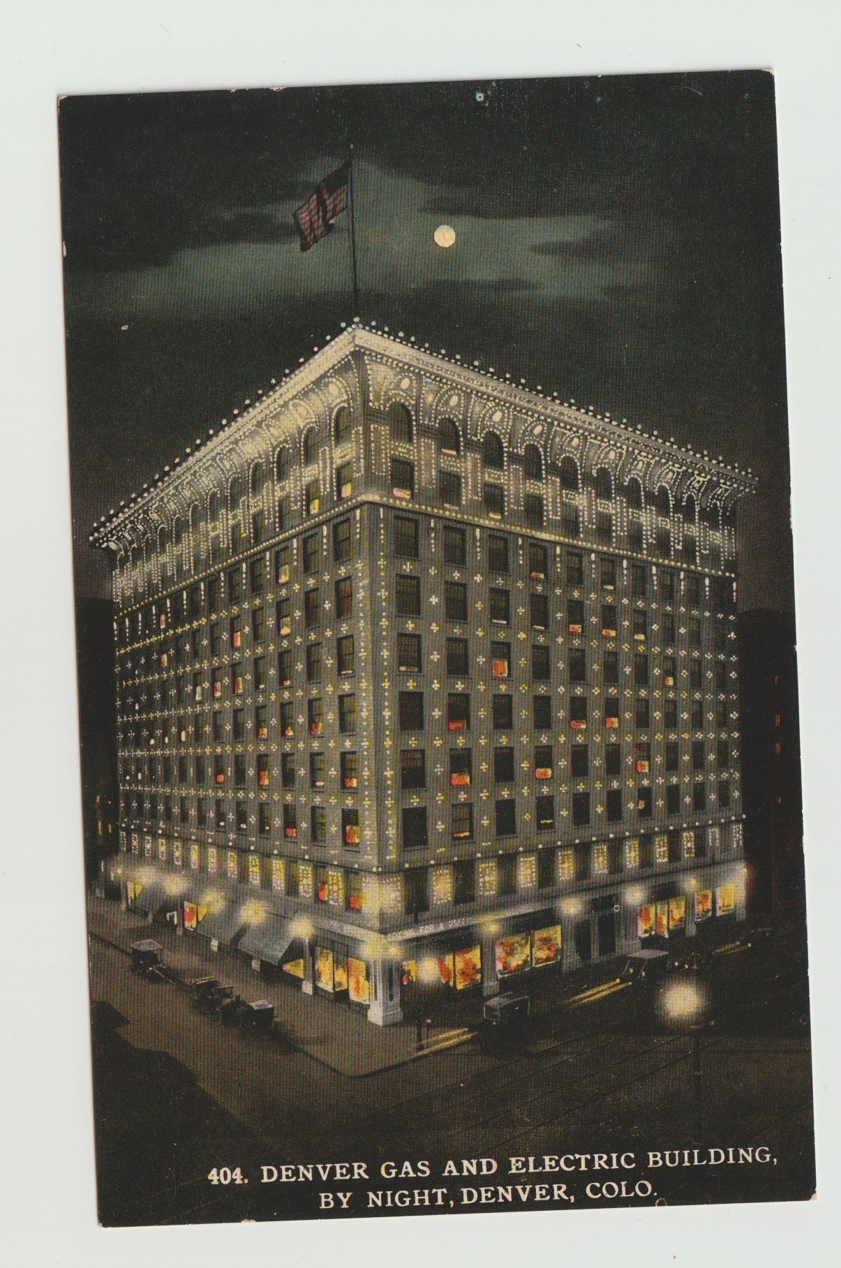 Postcard CO Colorado Denver Gas & Electric Building by Moonlight 20-30s Unused