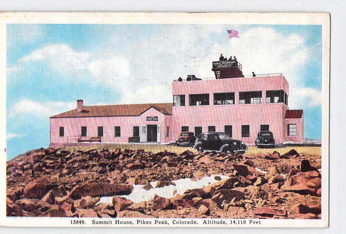 Postcard CO Colorado Pikes Peak Summit House 1930s White Border Unused