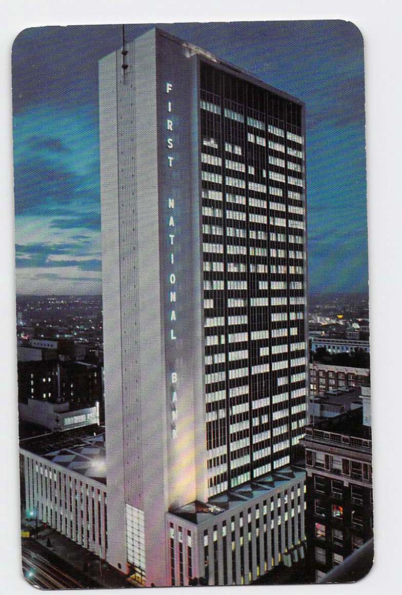 Postcard CO Colorado Denver First National Bank at Night Chrome Unused