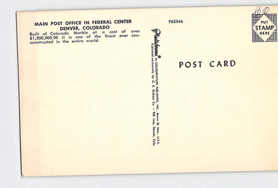 Postcard CO Colorado Denver Main Post Office Chrome 1960s Unused