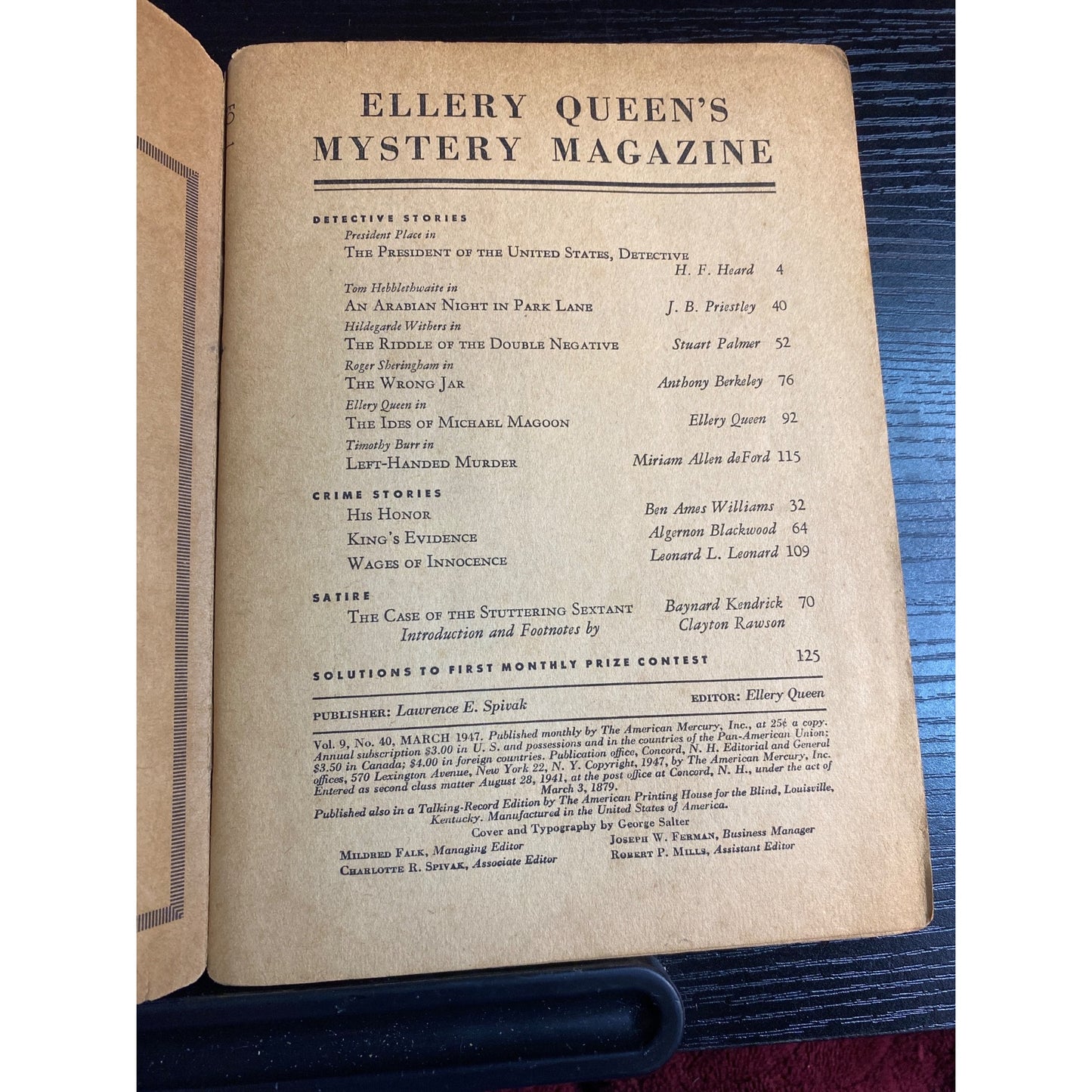 Ellery Queen's Mystery Magazine #40 1949 H.F. Heard Ben Ames Williams