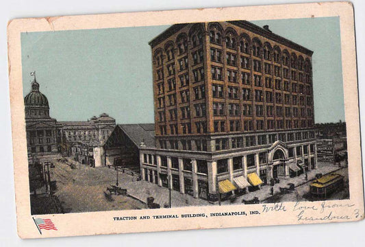 Postcard IN Indiana Indianapolis Traction and Terminal Building