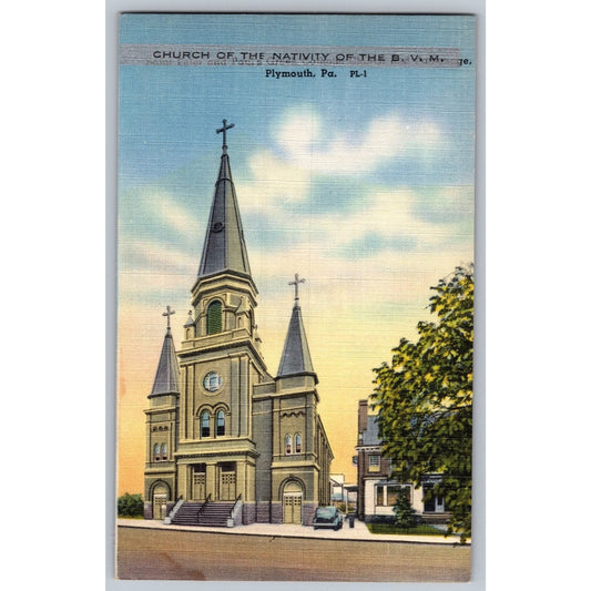 Plymouth PA Pennsylvania Church of the Nativity Linen Postcard