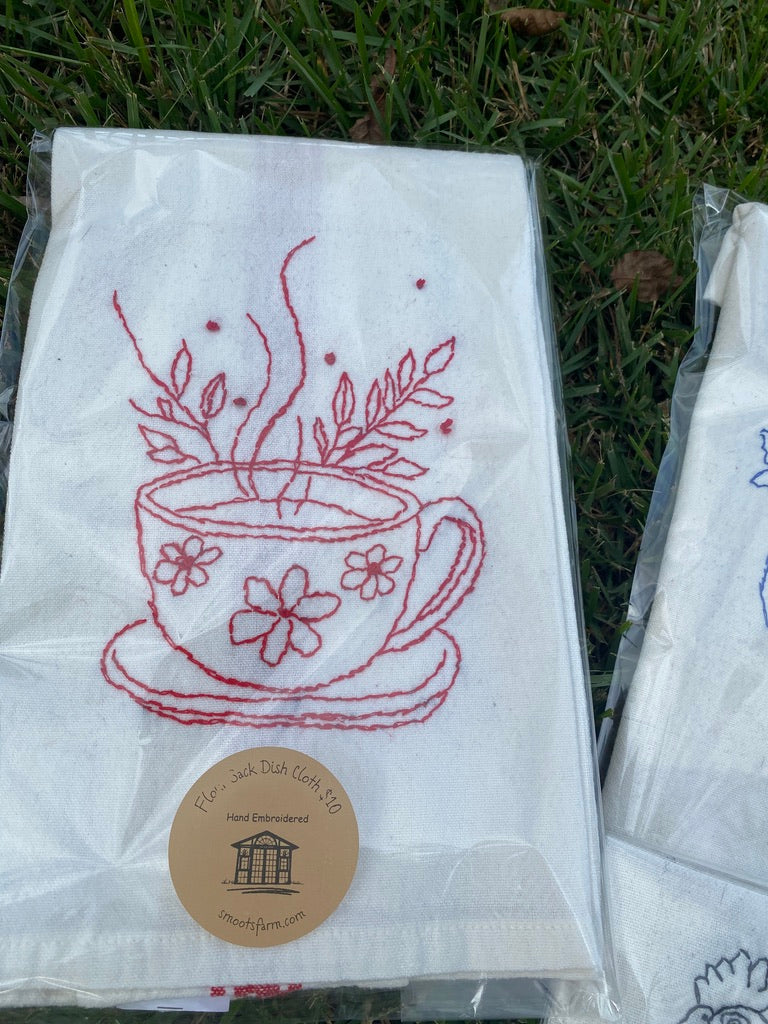 Hand Embroidered Flour Sack Dish Cloth