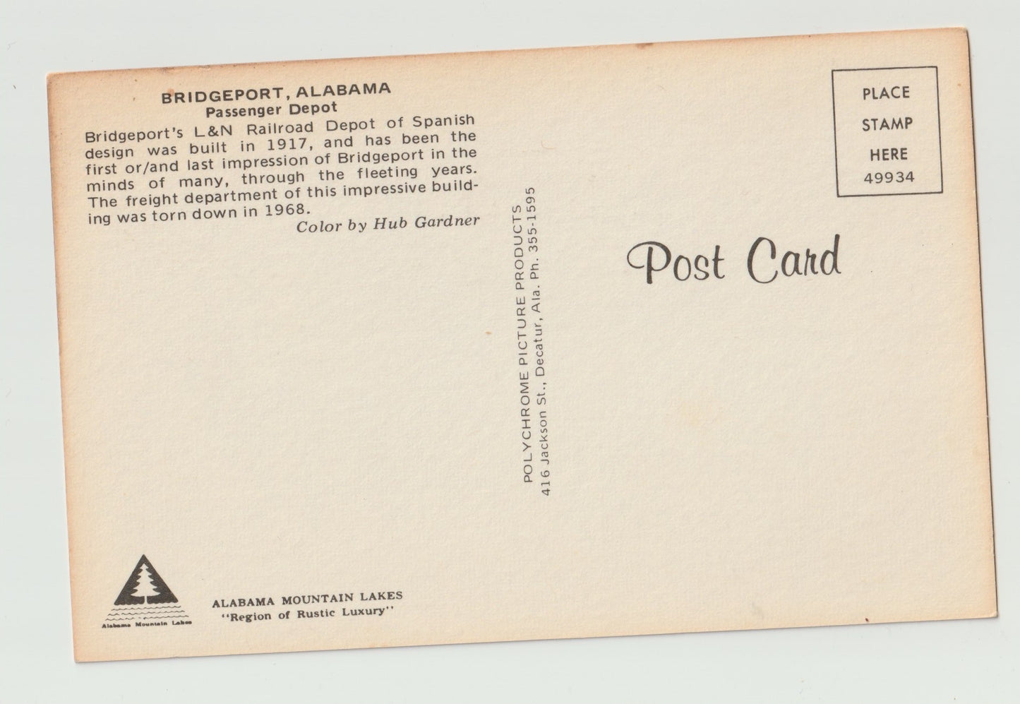 Postcard AL Alabama Bridgeport L&N Railroad Depot Unused Chrome