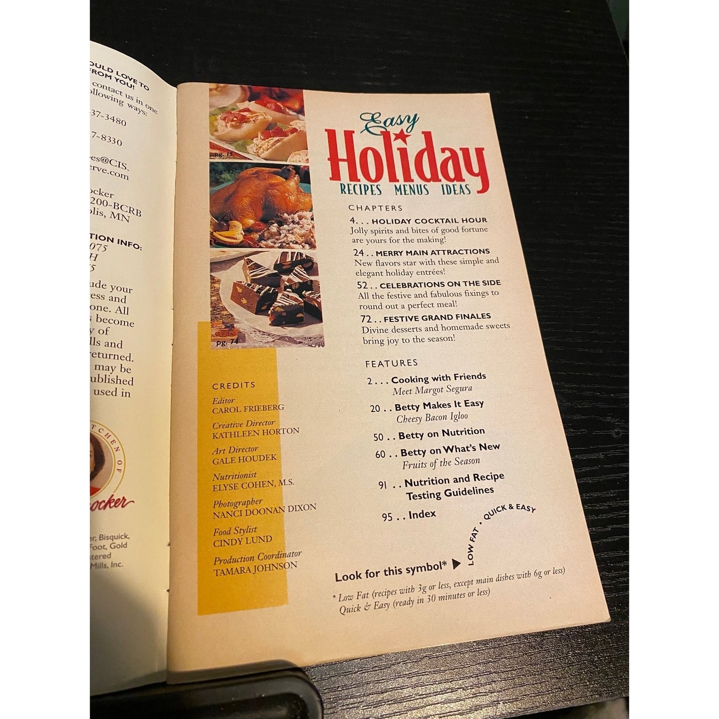 Cookbook Booklet Betty Crocker 1997 Easy Holiday Recipes Menus Ideas