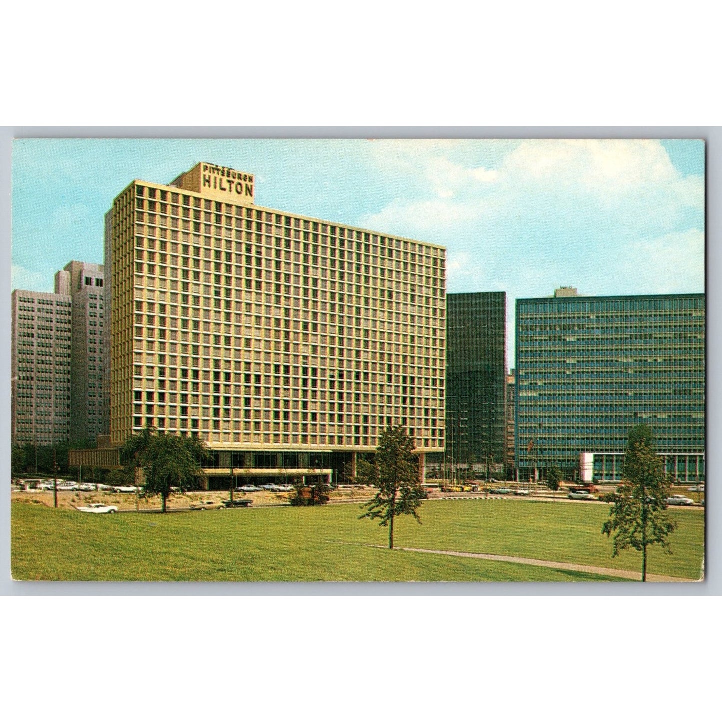 Pittsburgh PA Hilton Hotel Gateway Buildings 1960s Chrome Postcard Unused