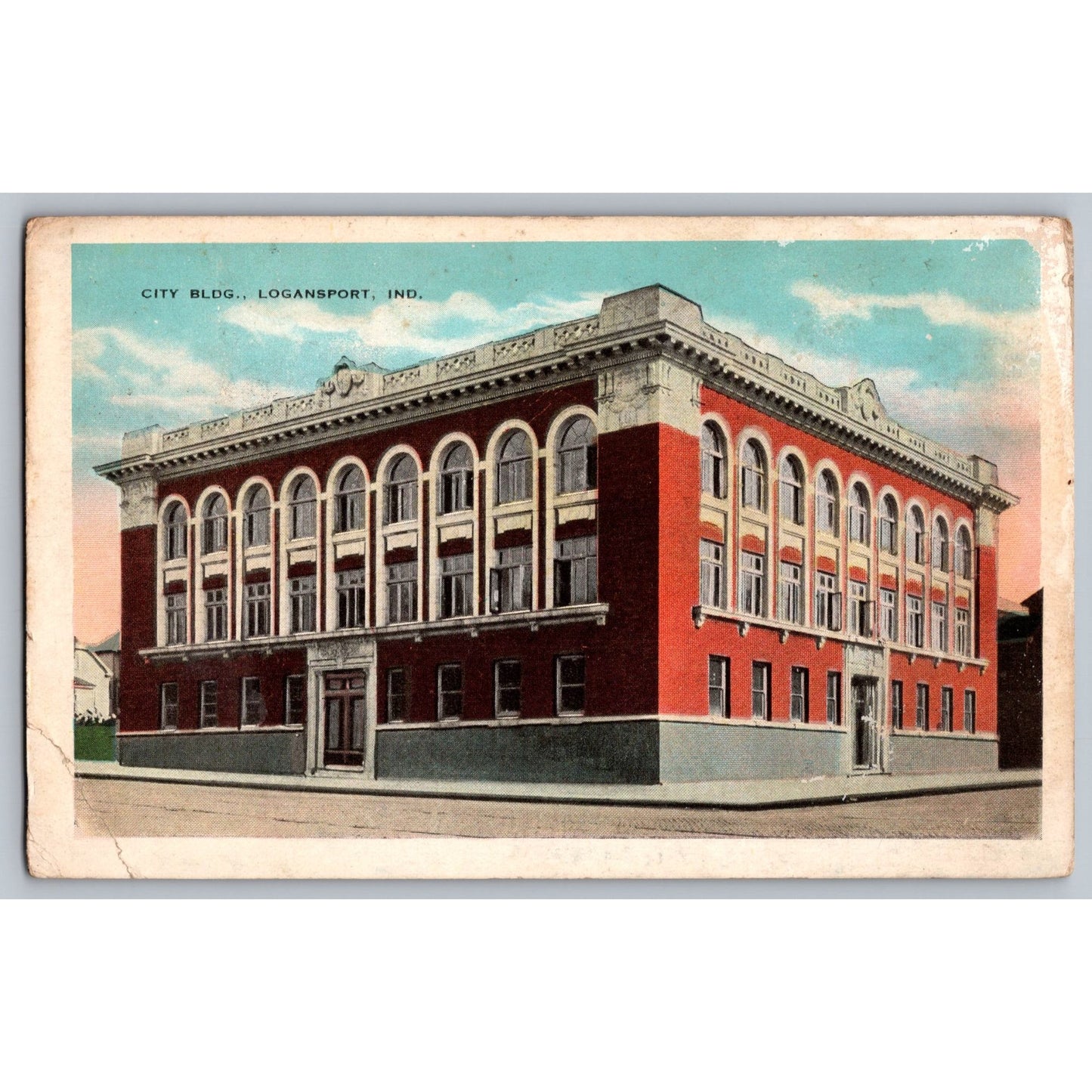 Logansport IN Indiana City Building 1938 White Border Postcard Used