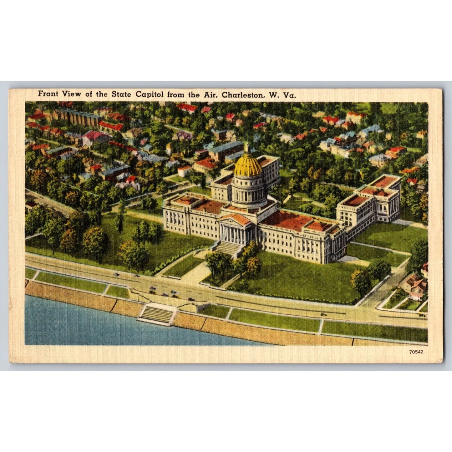 Charleston WV West Virginia State Capitol Aerial View White Border Postcard