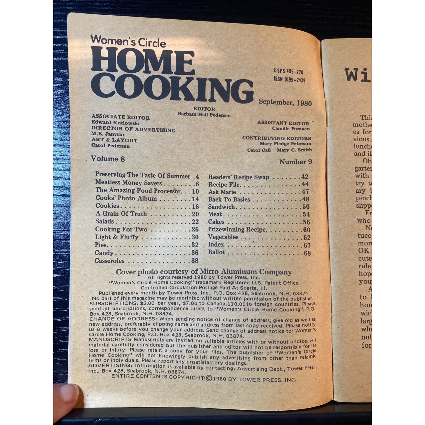 Womens Circle Home Cooking Magazine September 1980 Volume 8 Issue 9 Recipes & Tips