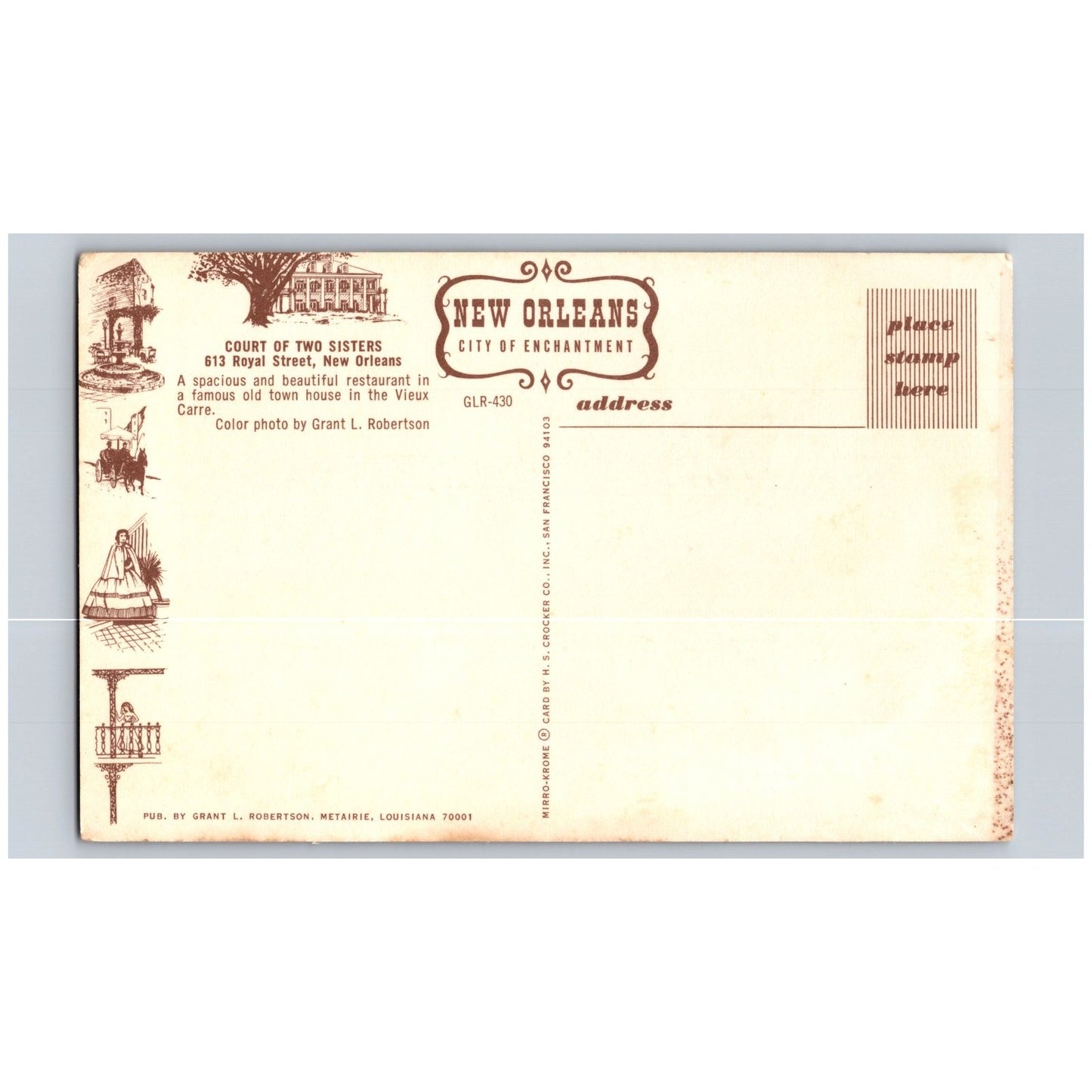 New Orleans LA Louisiana Court of Two Sisters Restaurant Chrome Postcard Unused