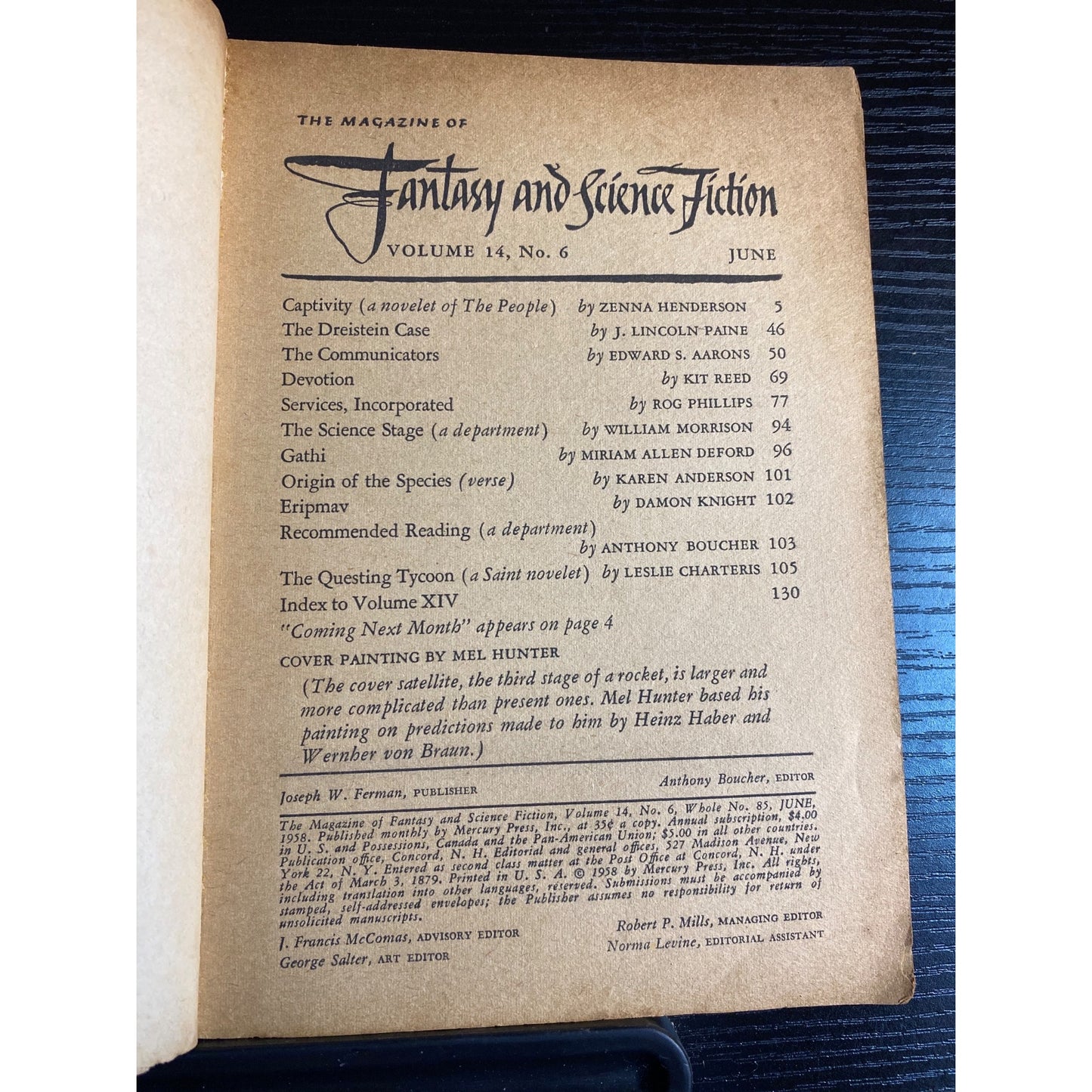 The Magazine Of Fantasy & Science Fiction June 1958 Volume 14 No. 6