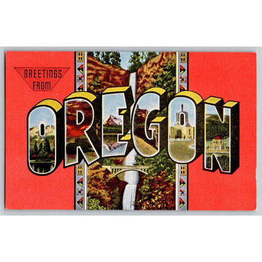 Oregon OR Large Letter Greetings from 1940s Linen Postcard Unused