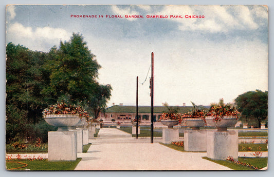 Postcard IL Illinois Chicago Garfield Park Promenade Floral Garden Divided Unused