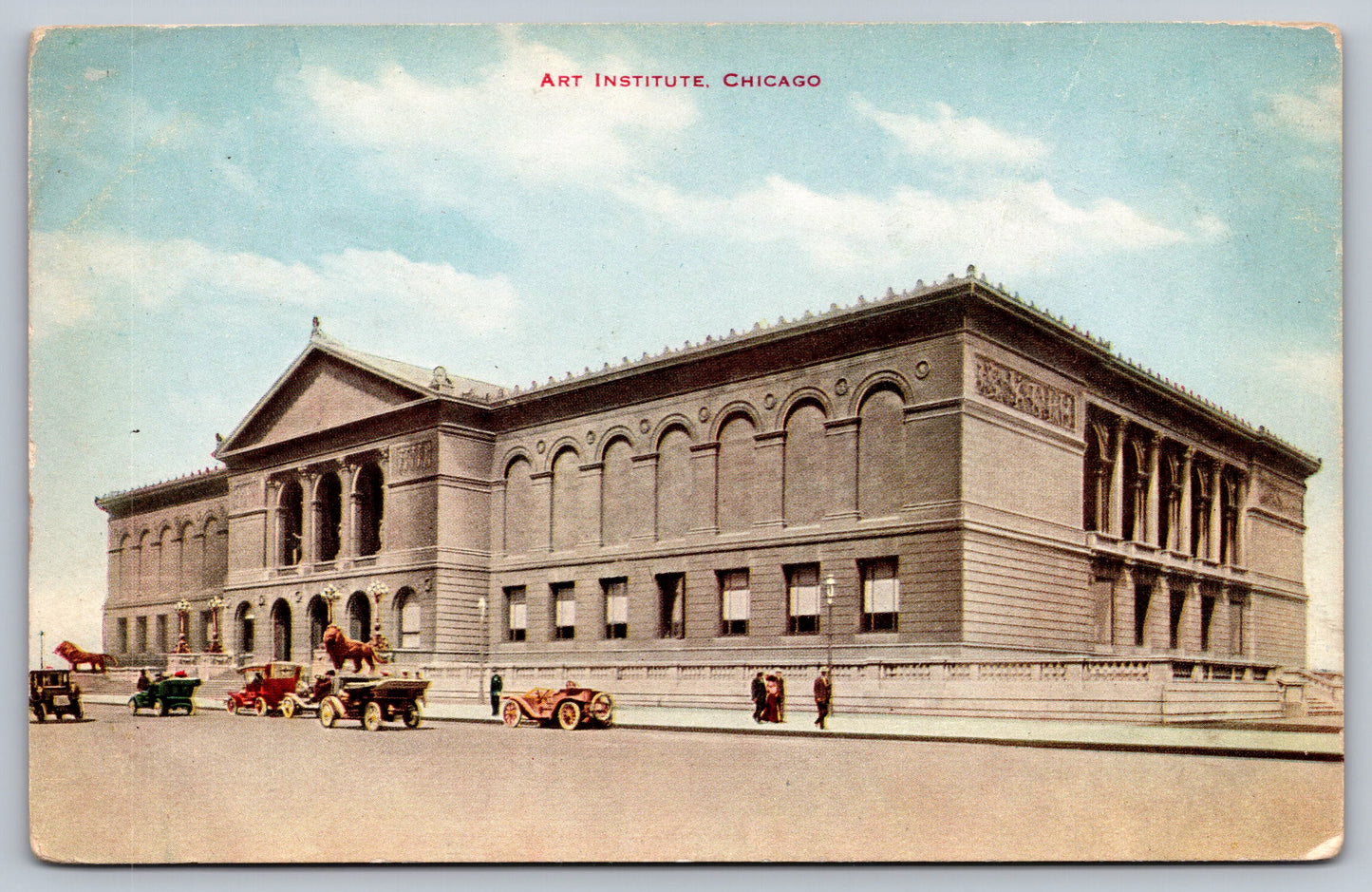 Postcard IL Illinois Chicago Art Institute Old Cars 1920s Divided Unused