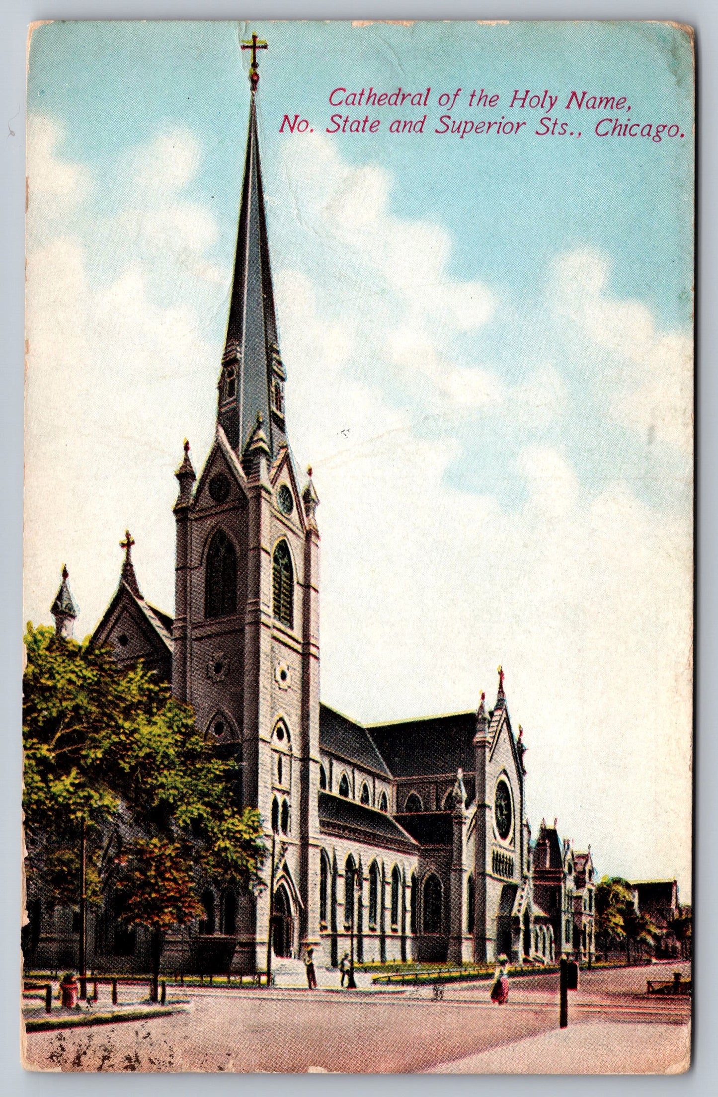 Postcard IL Illinois Chicago Cathedral of Holy Name State Superior Streets 1910