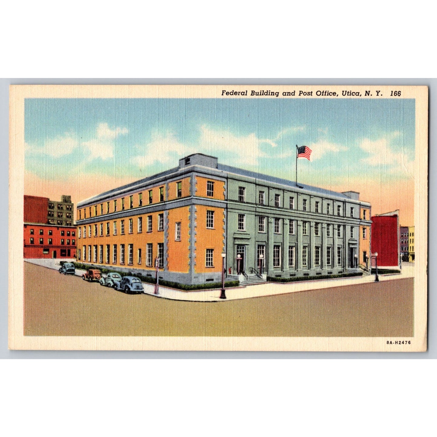 Utica NY New York Federal Building & Post Office White Border Postcard Curteich