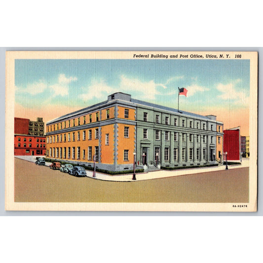 Utica NY New York Federal Building & Post Office White Border Postcard Curteich