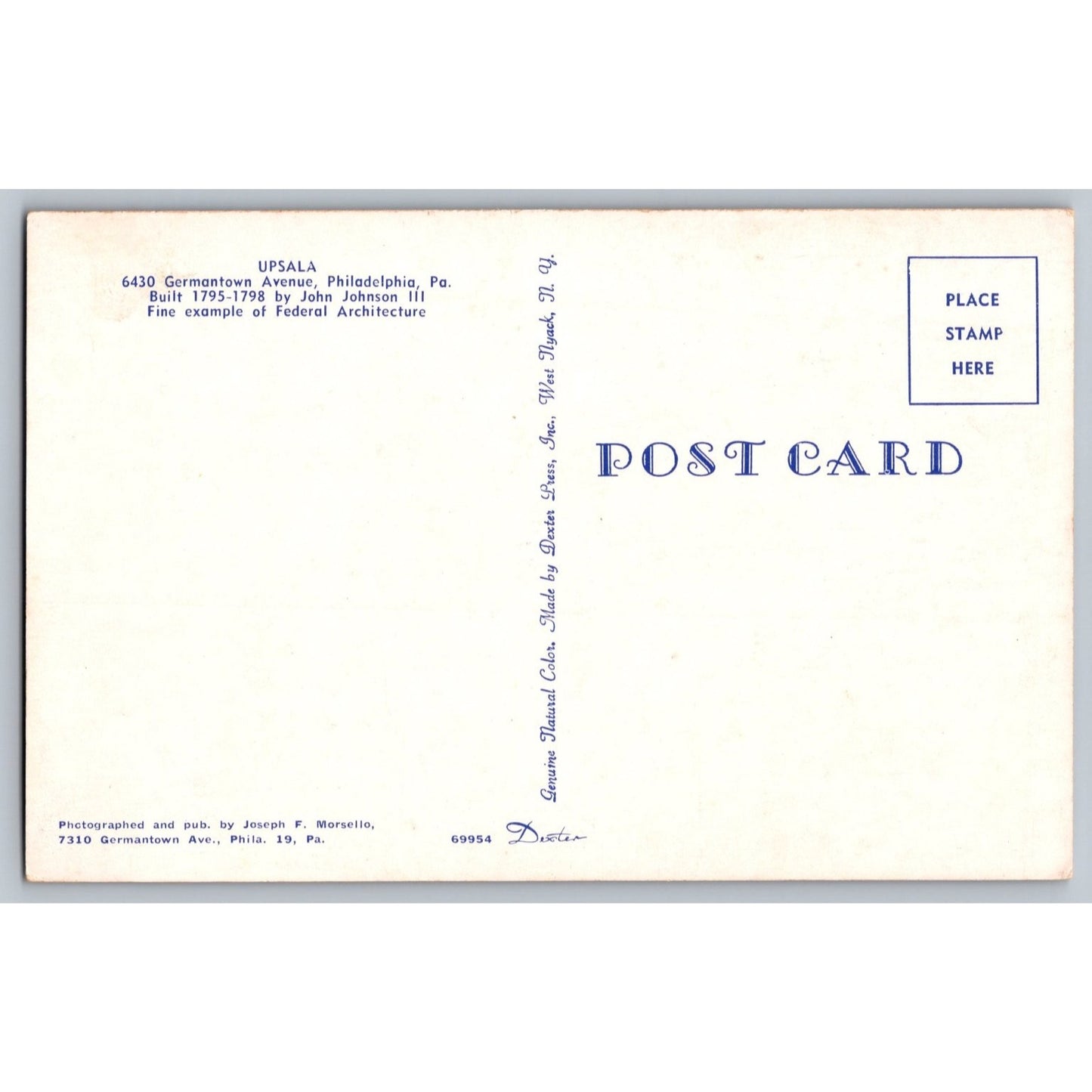 Philadelphia PA Pennsylvania Upsala Home Historic Federal Architecture Postcard