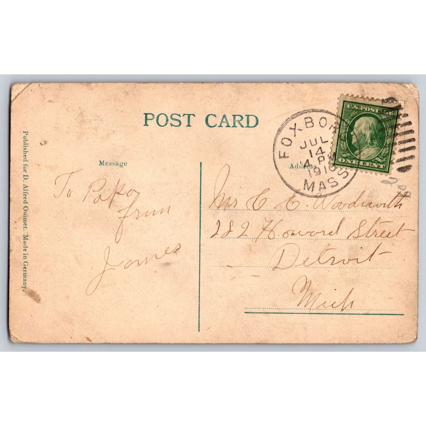 Foxboro MA Massachusetts Inman & Kimball Straw Hat Factory Divided Back Postcard