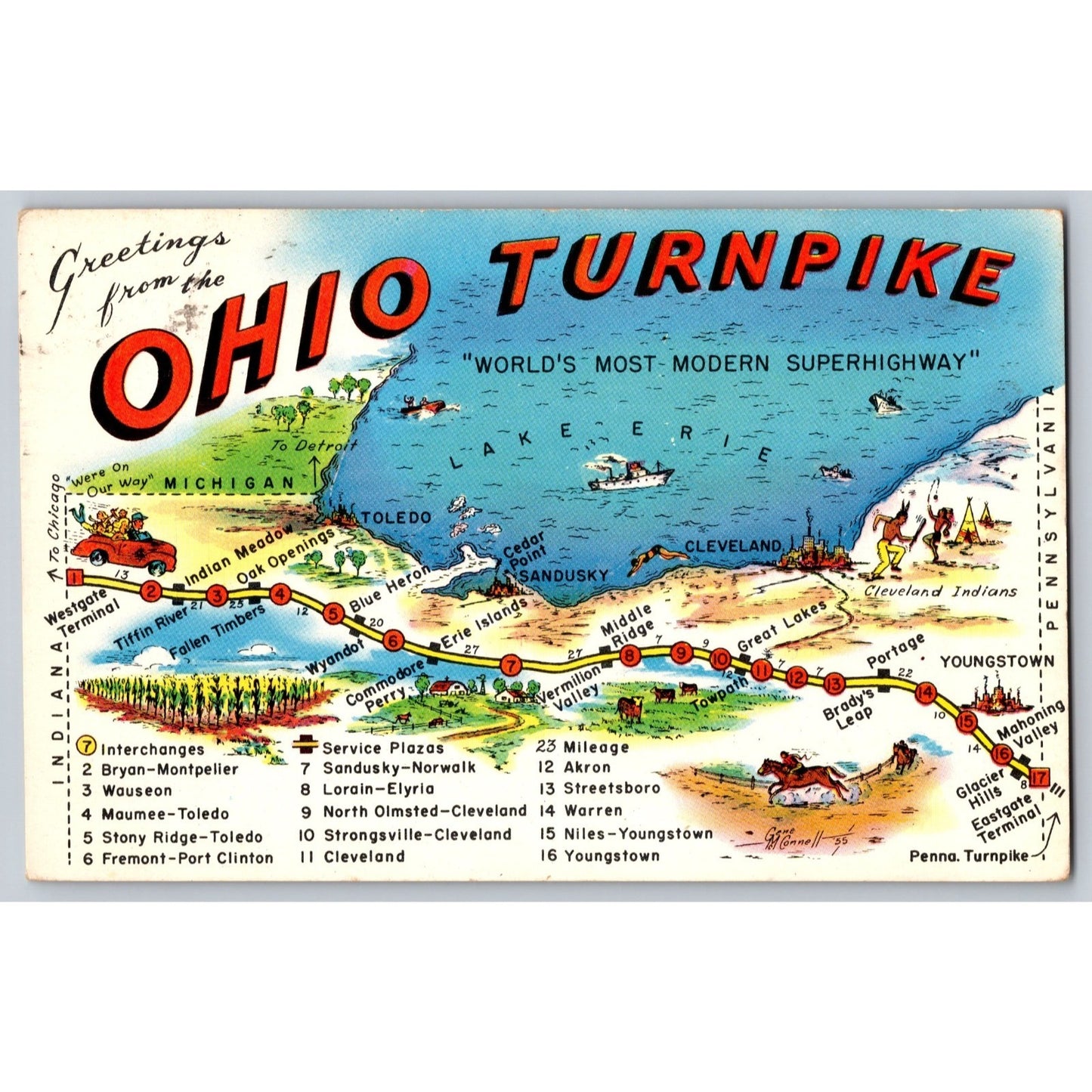Map Turnpike Greetings from OH Ohio Chrome Postcard Used