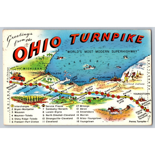 Map Turnpike Greetings from OH Ohio Chrome Postcard Used
