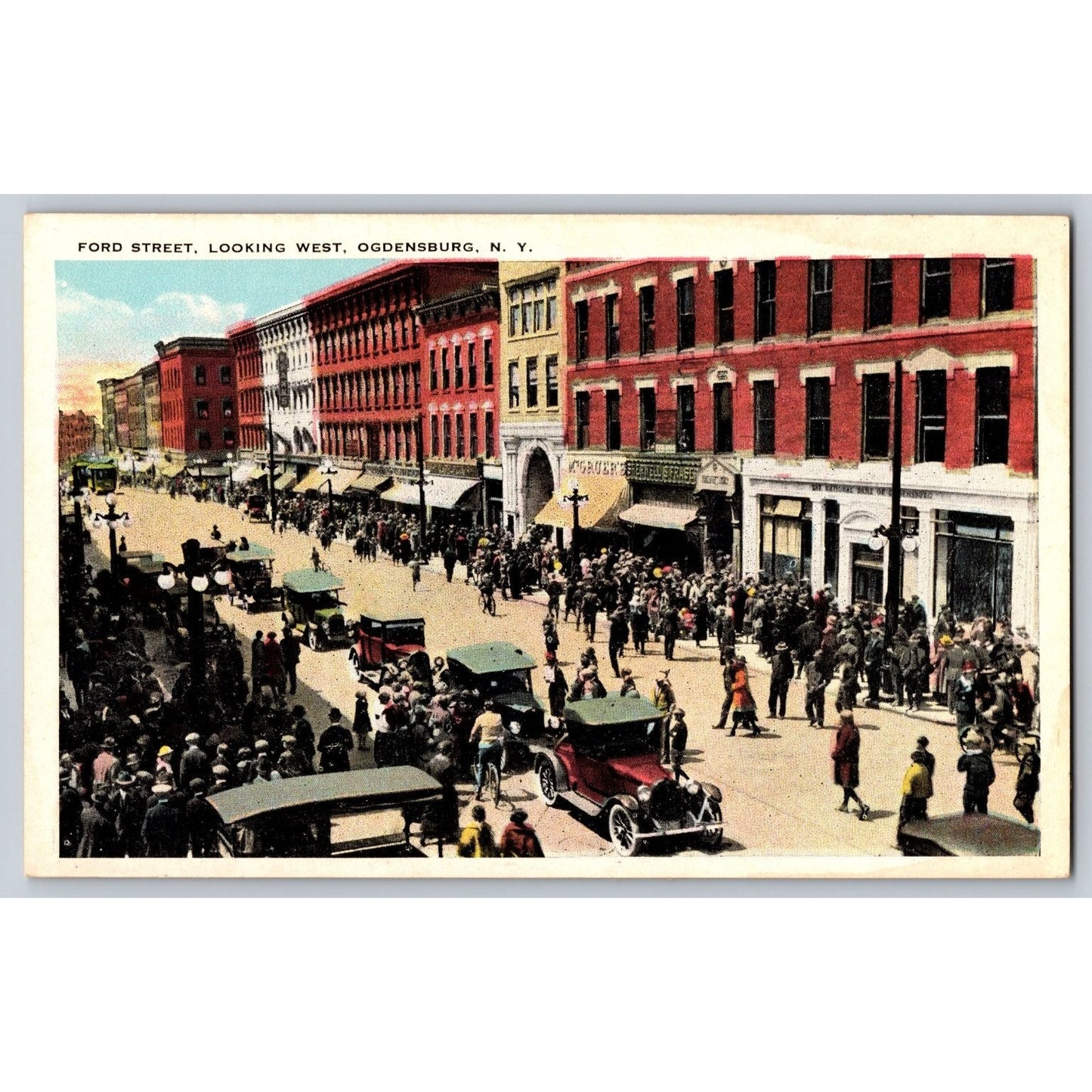 Ogdensburg NY New York Ford Street Crowded Scene 1910s Divided Back Postcard