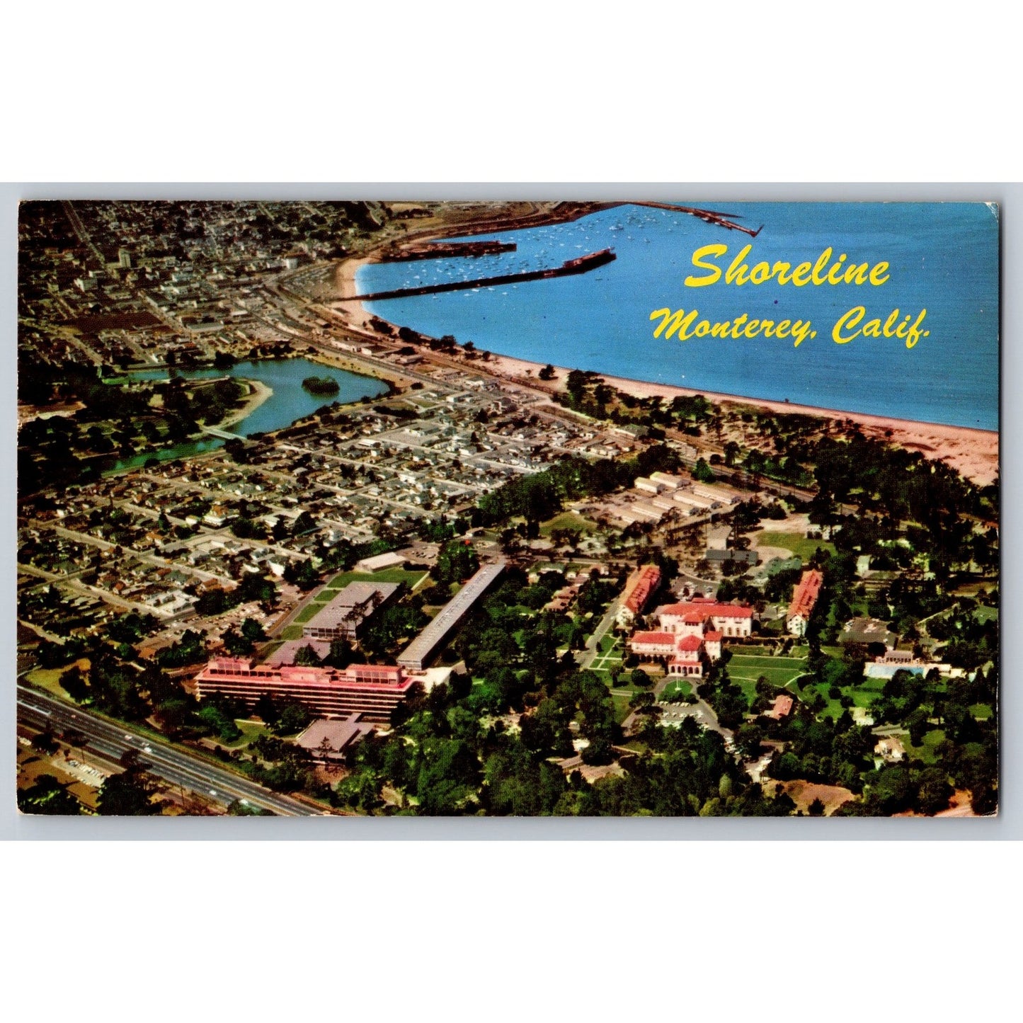 Monterrey CA California Shoreline Aerial View 1960s Chrome Postcard Used